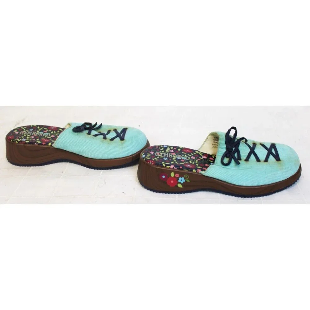 Gymboree Apple For The Teacher Blue Corduroy Slip On Clogs sz 12 Wedge Flowers
